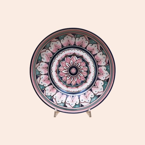 SET OF PASTA-SOUP BOWLS, CM.22 DIAMETER, CM.5H.DESIGN:LIGHT PINK AND SEAWATER GREEN-GEOMETRIC